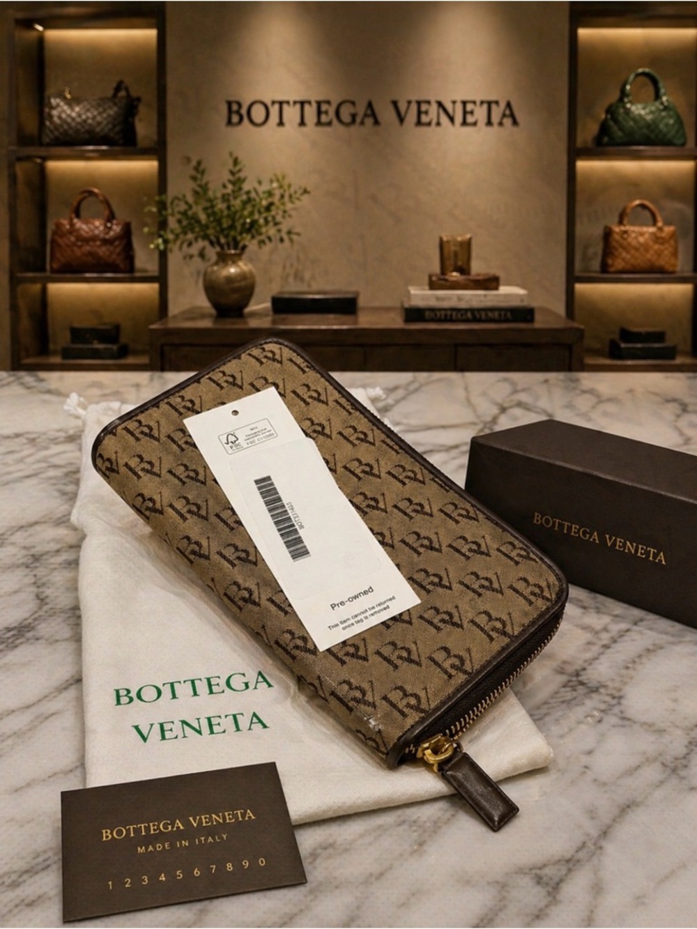 Bottega Veneta Brown Monogram Zip Wallet